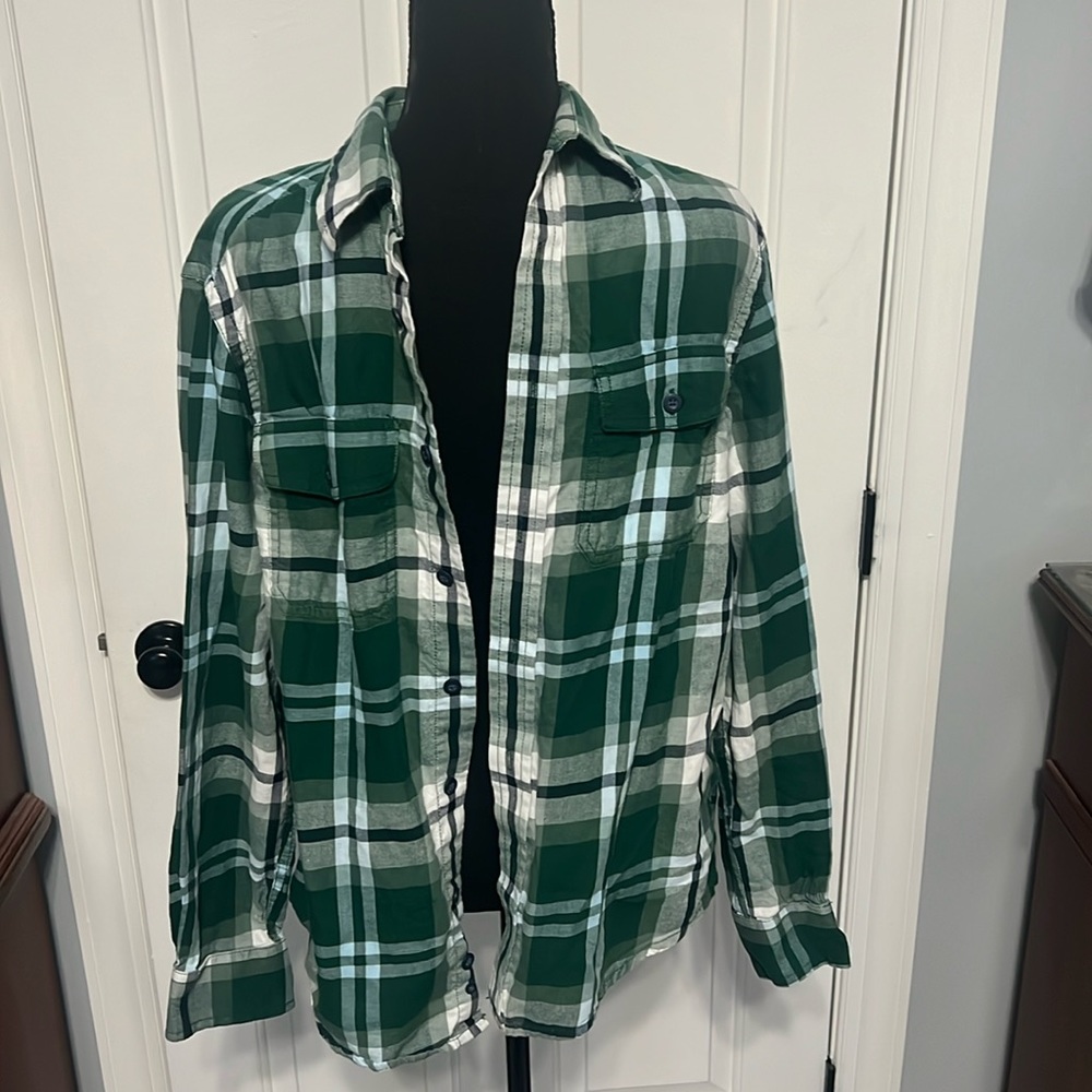 Green and white plaid shirt